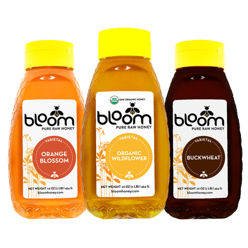 Combo 3 Pack of Organic Wildflower, Orange Blossom & Buckwheat Squeeze Honey Bundle (16oz each)