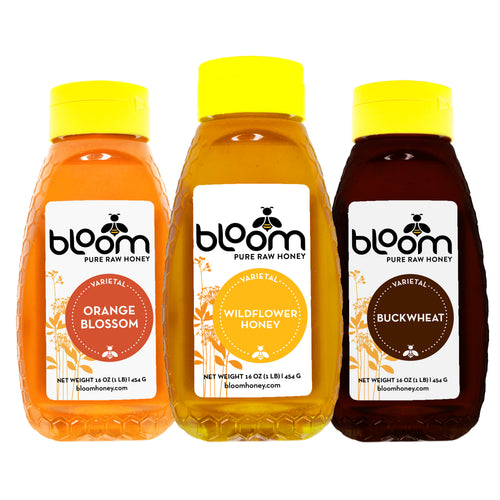 Combo 3 Pack of Wildflower, Orange Blossom & Buckwheat Squeeze Honey Bundle (16oz each)
