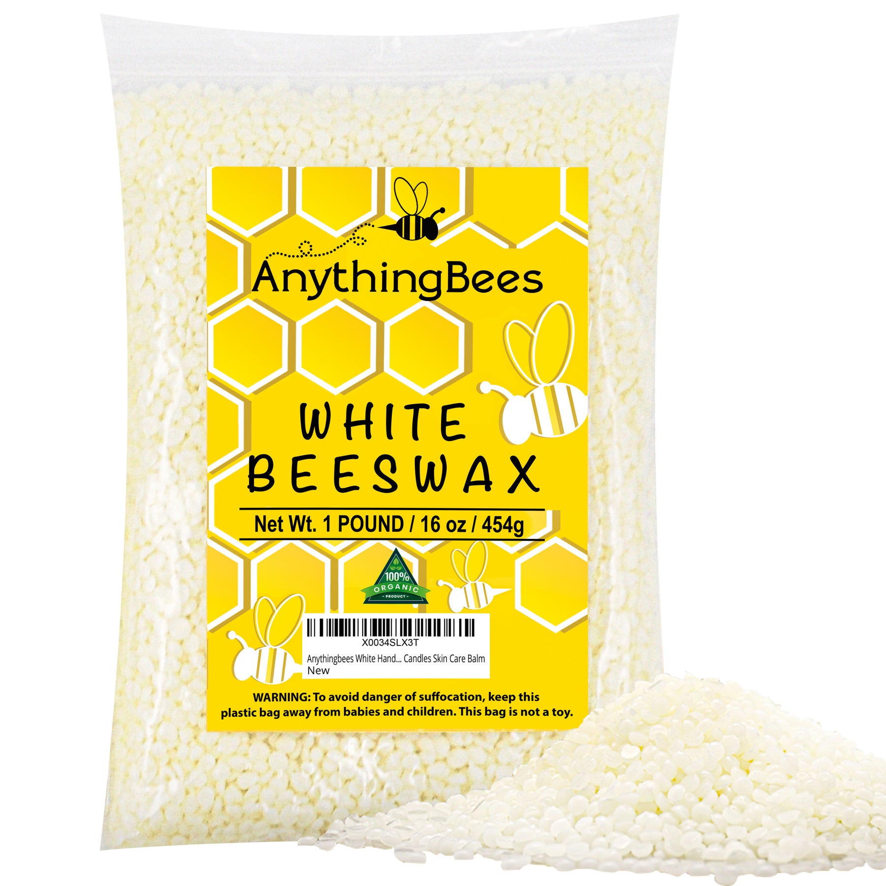 100% Pure Organic Beeswax Pellets in White & Yellow, Bulk
