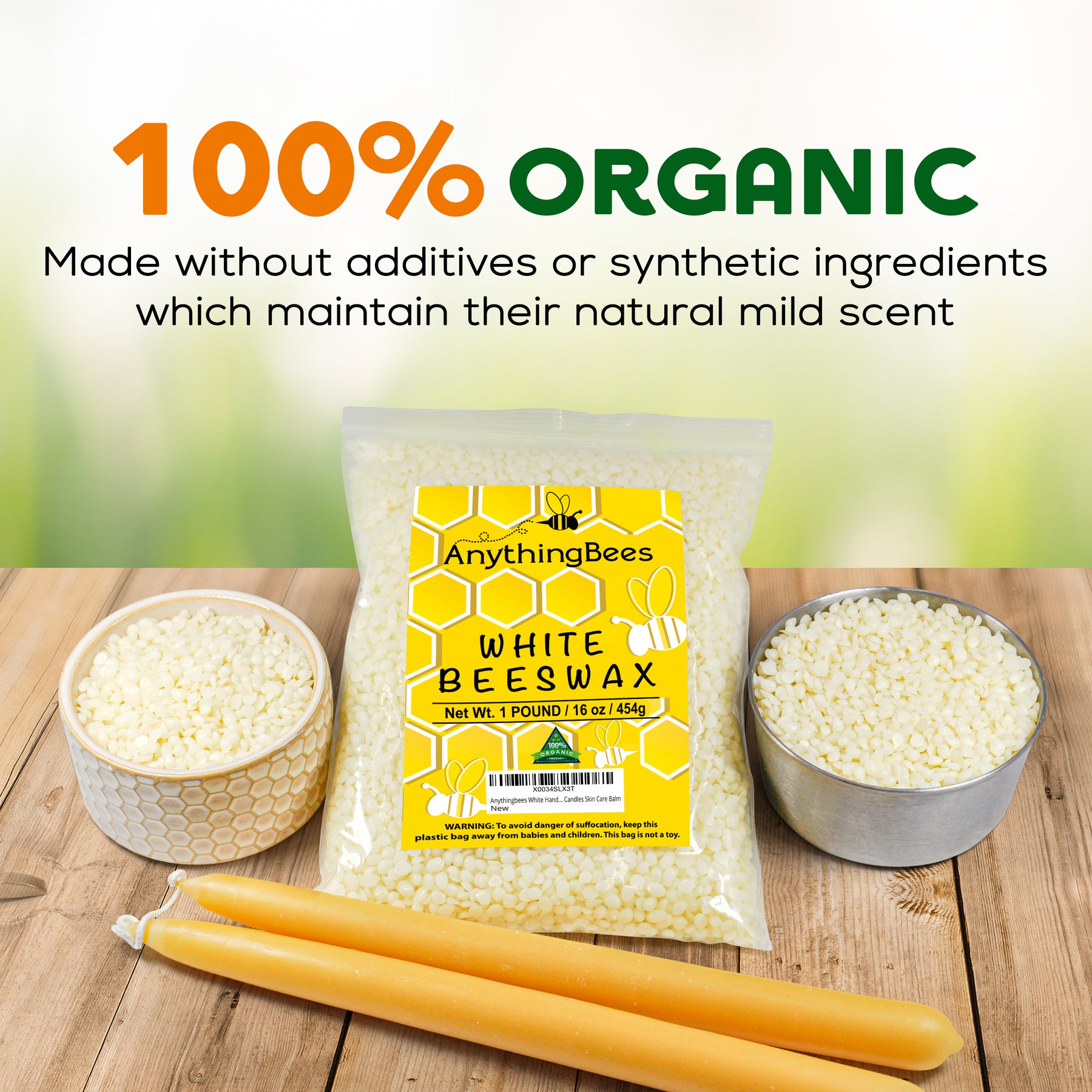 White Beeswax Pellets - Organic: 1lb